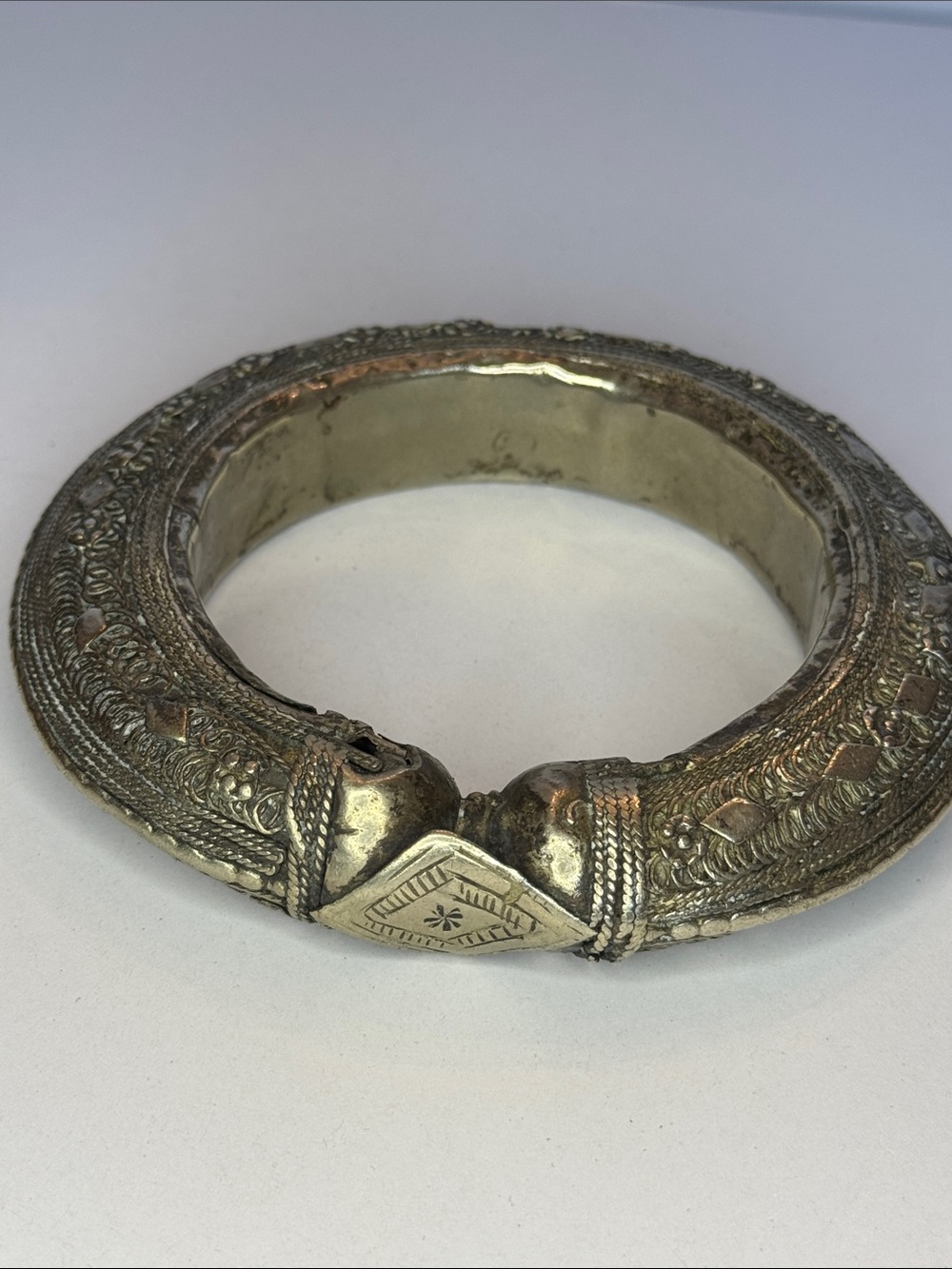 Yemeni Filigree Antique Silver Pewter Engraved Embossed Cuff Bracelet Very RARE